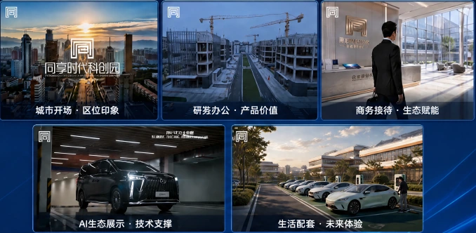 同享时代科创园宣传片中的城市、办公、商务与配套画面组