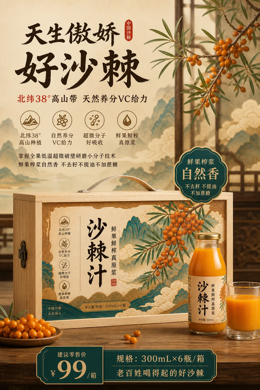 宋家沟沙棘汁包装与宣传图创作示例