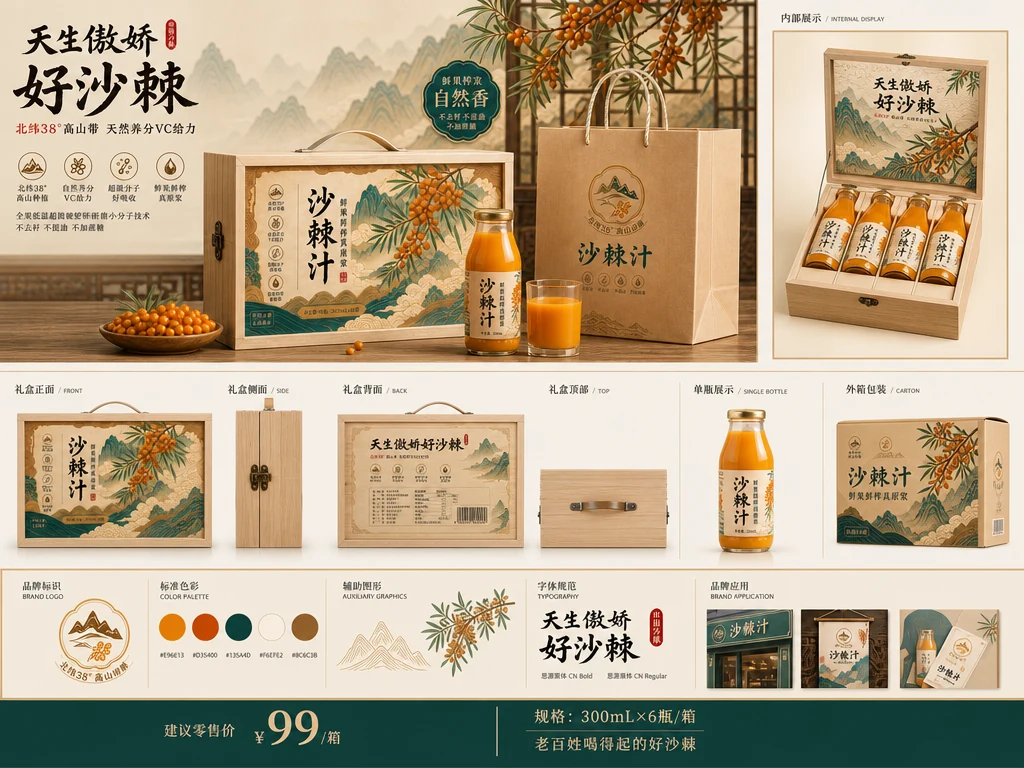 沙棘汁产品包装及多版宣传素材展示